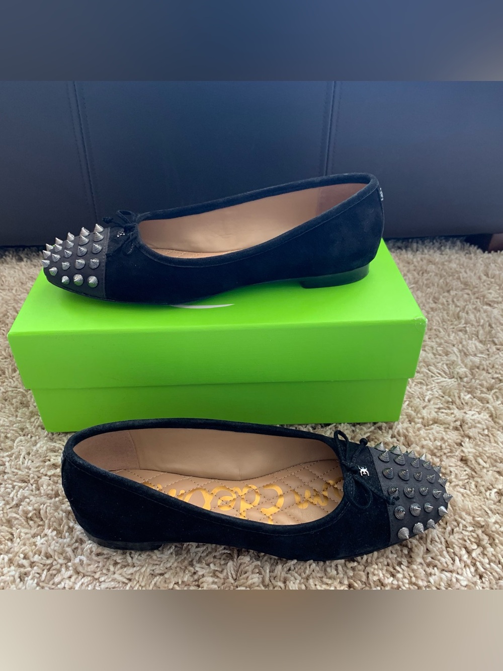 Sam Edelman Black Studded Toe Suede Ballet Flats - Women's